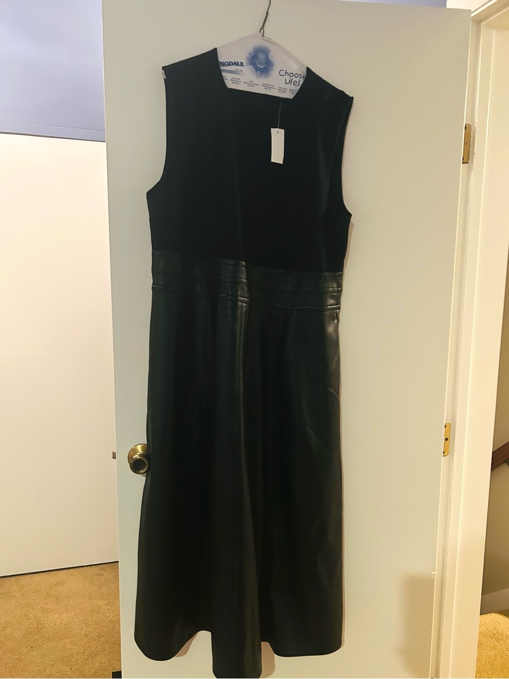 Ann Taylor Black Sleeveless Faux-Leather Panel Midi Dress